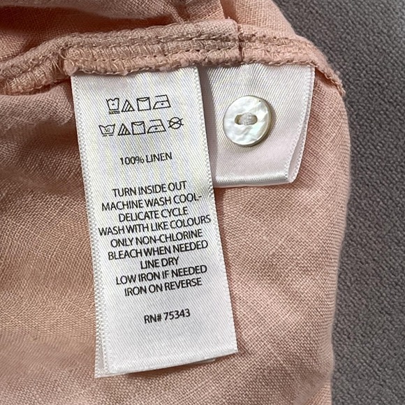Sigrid Olsen Linen Top Women Large Peach Tunic Pockets Roll Tab Sleeve - Picture 8 of 12